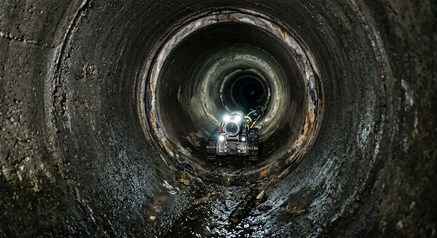 Robotic sewer camera inspecting pipe interior for Sewer Line Cleaning in Luling